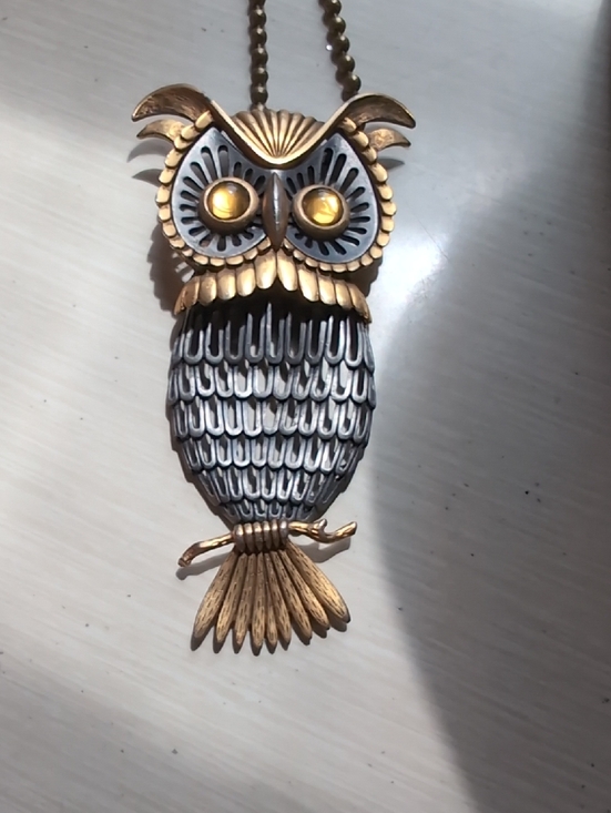 Jewelry - Vintage Gold and Gray Owl Pendant/Necklace